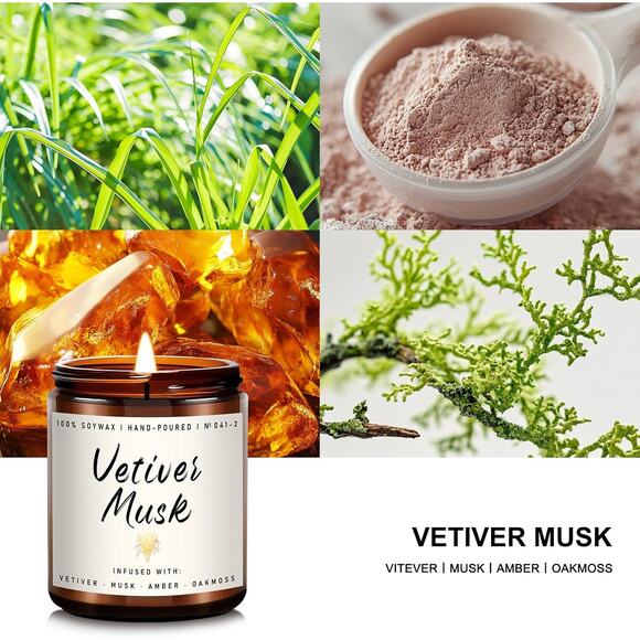 Auelife Vetiver Musk Scented Soy Candle 7oz Aromatherapy Home Gift - Picture 2 of 7